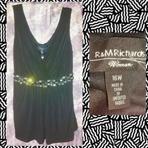 R&M Richards Woman brand Black Beaded Soft Knit Faux Wrap Tank Top Sz 16W